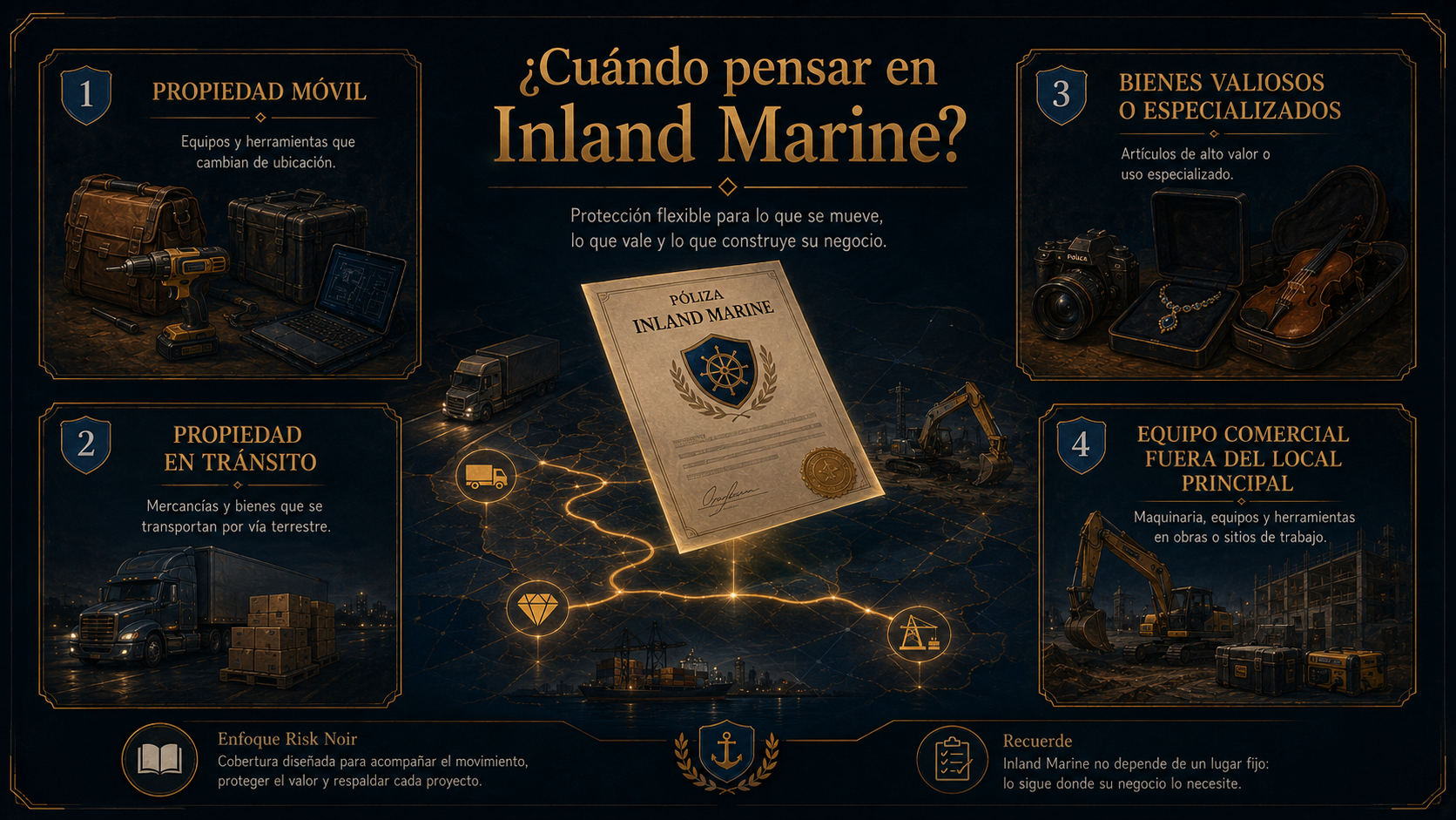 Infografía sobre cuándo considerar una póliza Inland Marine.