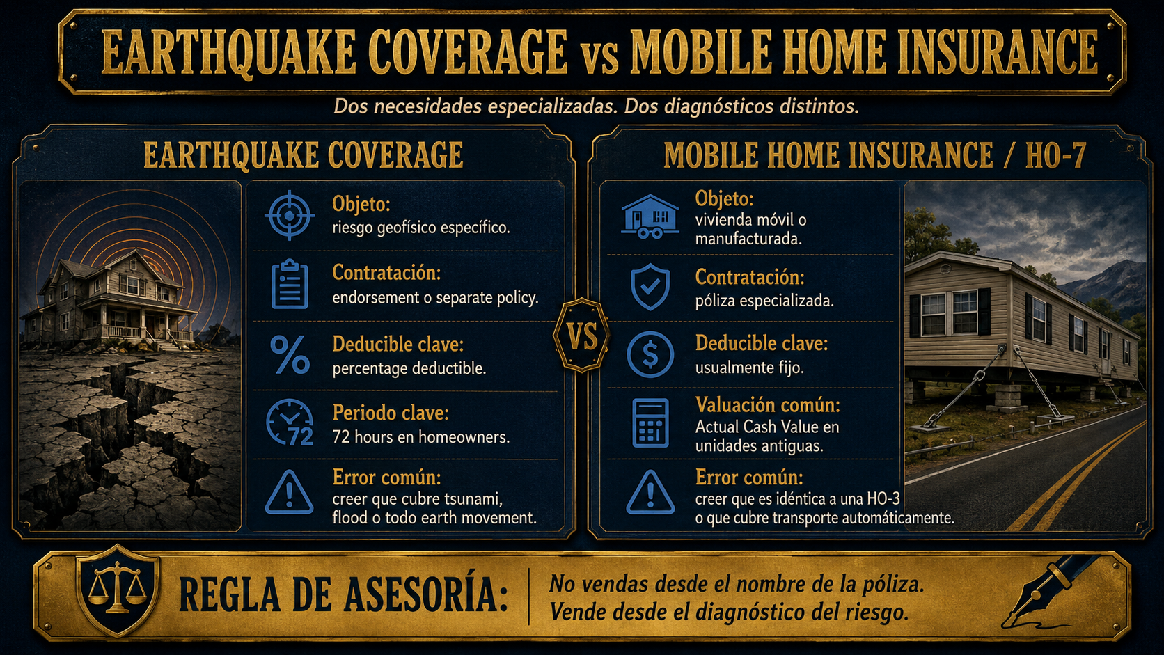 Infografía comparativa: Earthquake Coverage vs Mobile Home Insurance