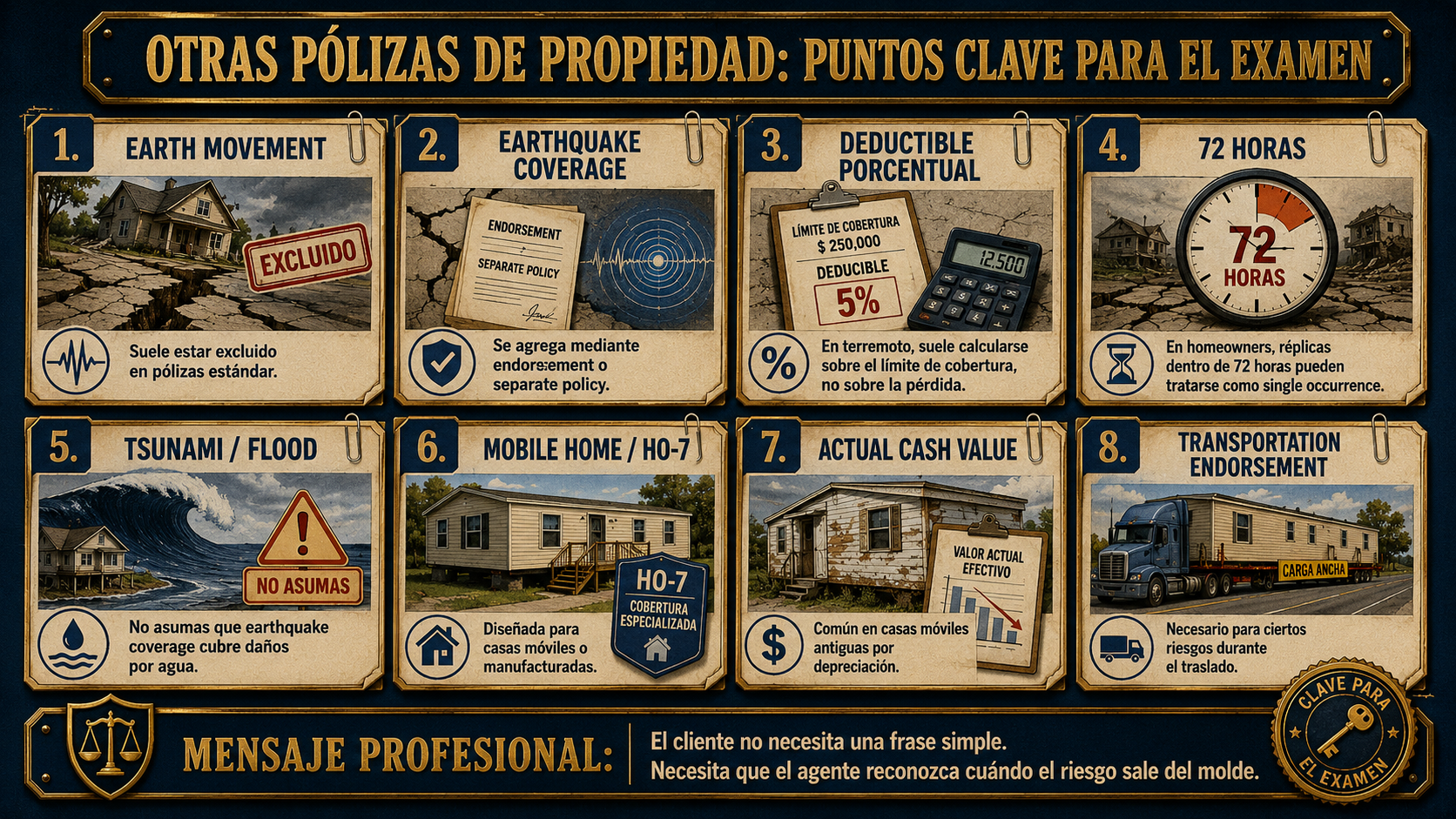 Infografía: otras pólizas de propiedad puntos clave para examen