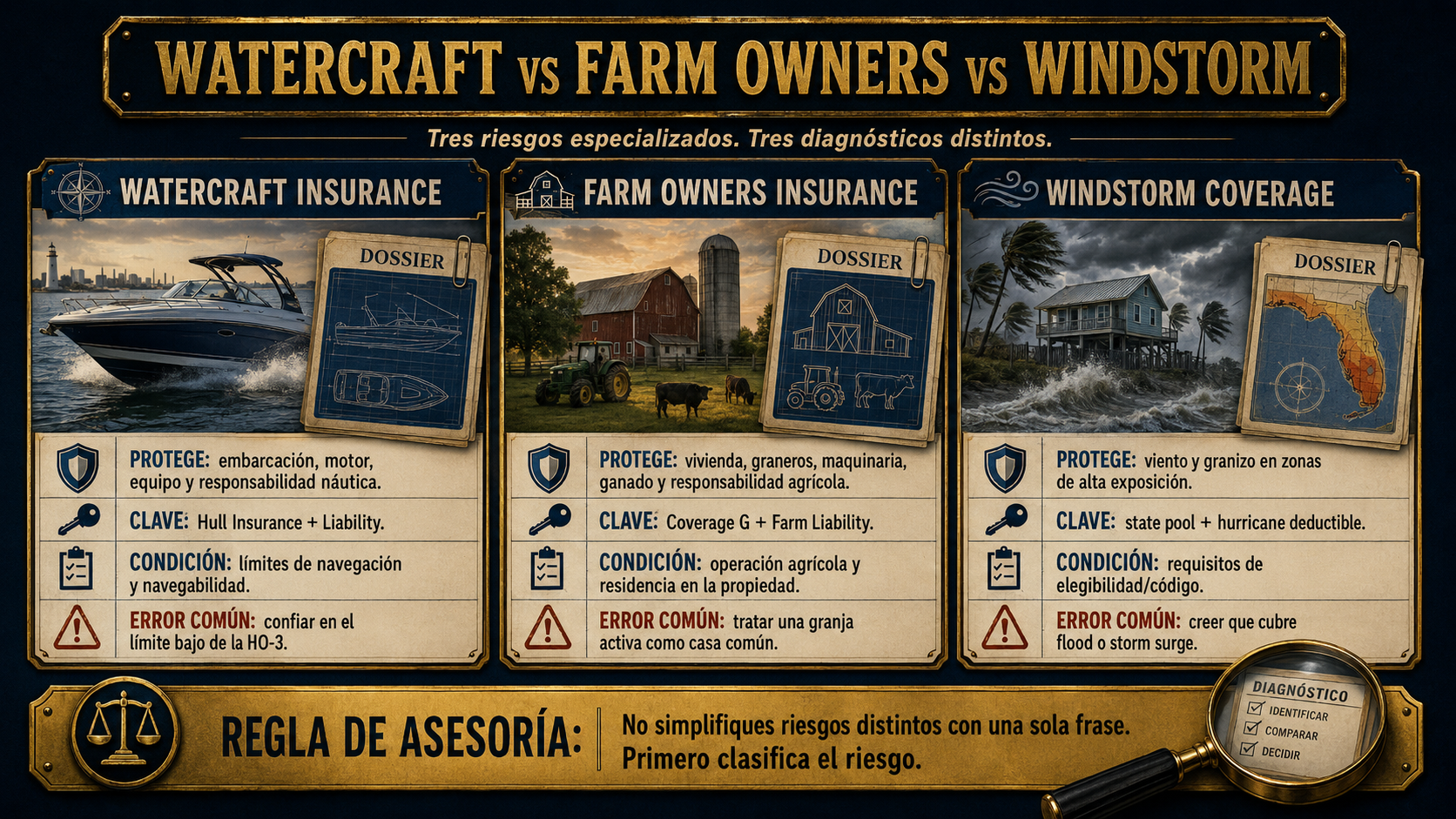 Infografía comparativa: Watercraft vs Farm Owners vs Windstorm