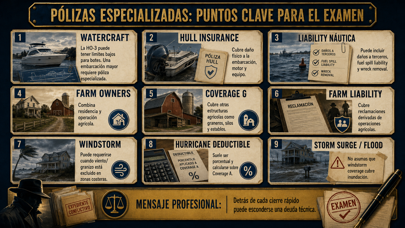 Infografía: pólizas especializadas puntos clave para el examen