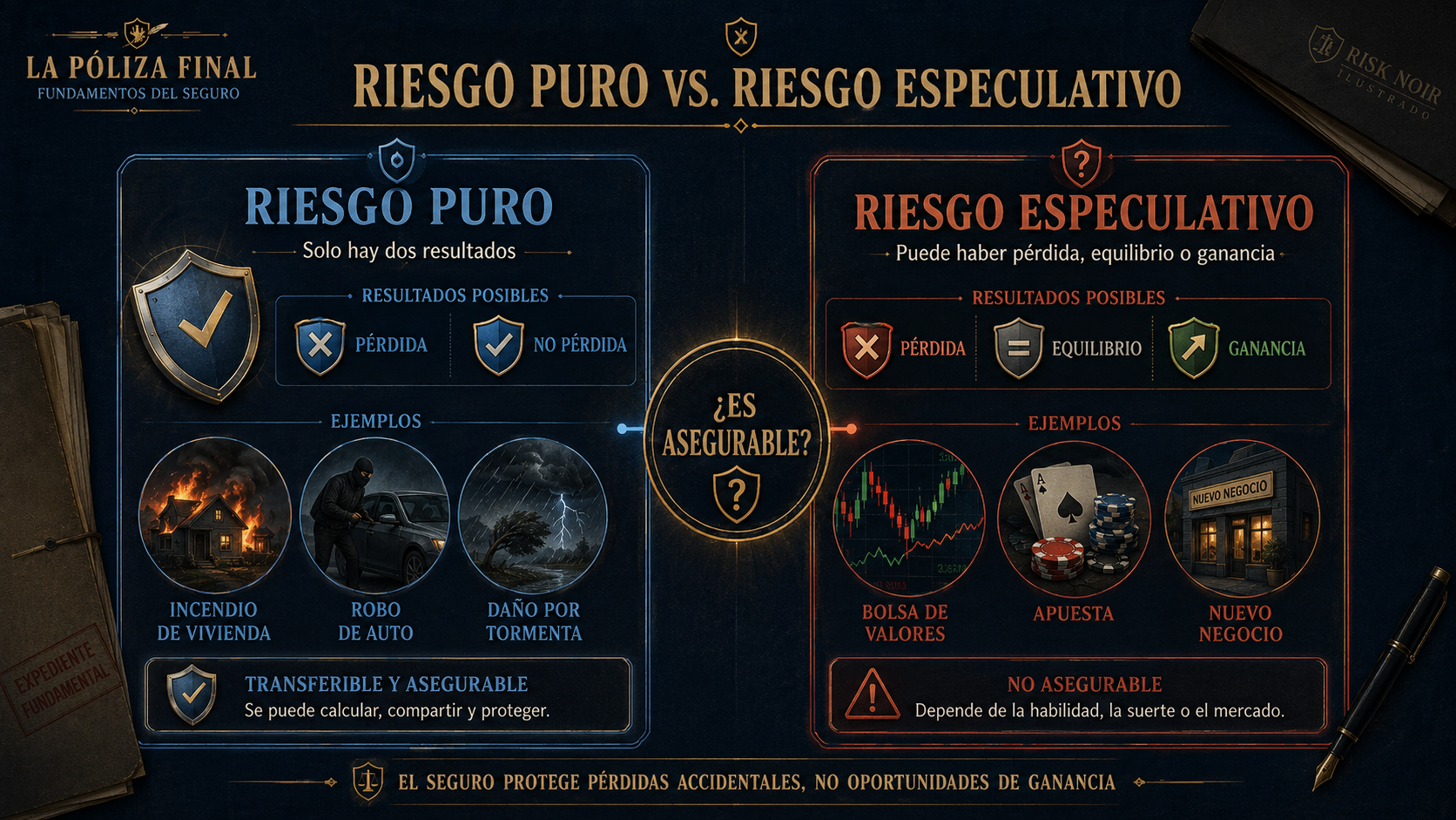 Infografía comparativa de riesgo puro y riesgo especulativo