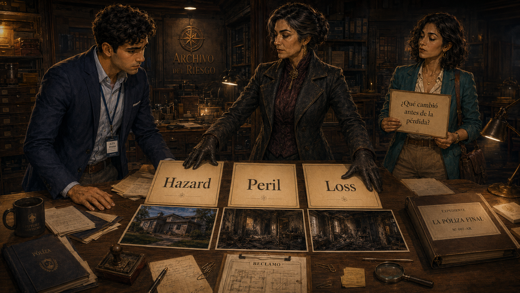 La Ajustadora obliga a Alex a reconstruir la cadena del siniestro: hazard, peril y loss