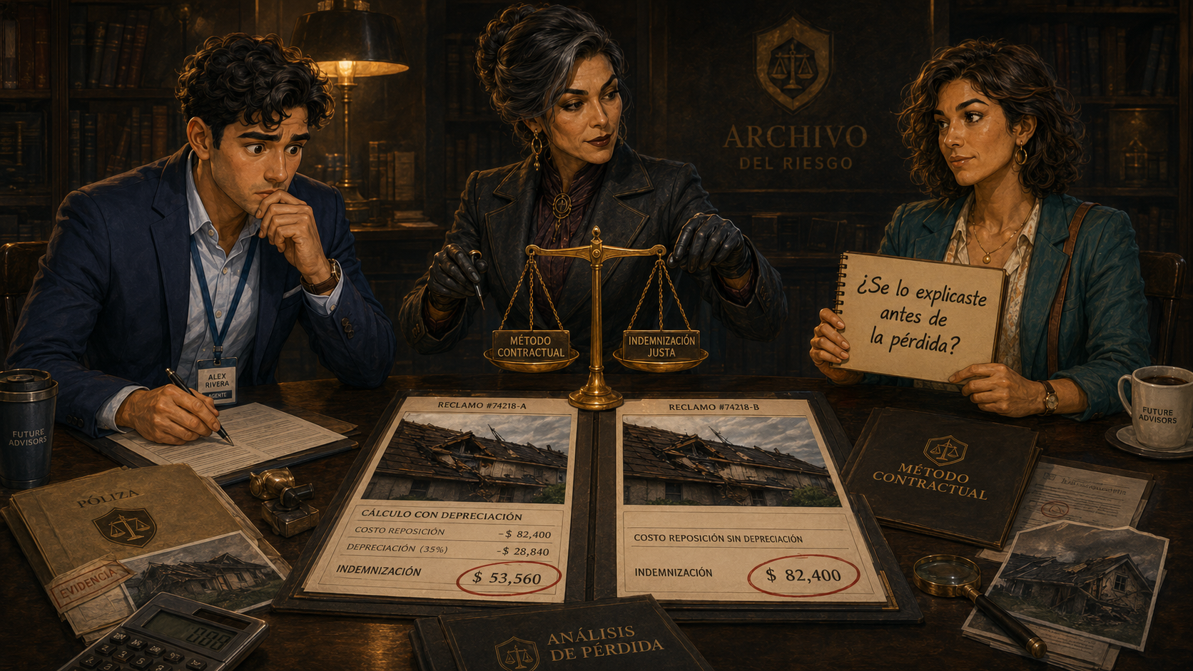 Alex Rivera observa dos reclamaciones con daños parecidos y pagos distintos en el Archivo del Riesgo