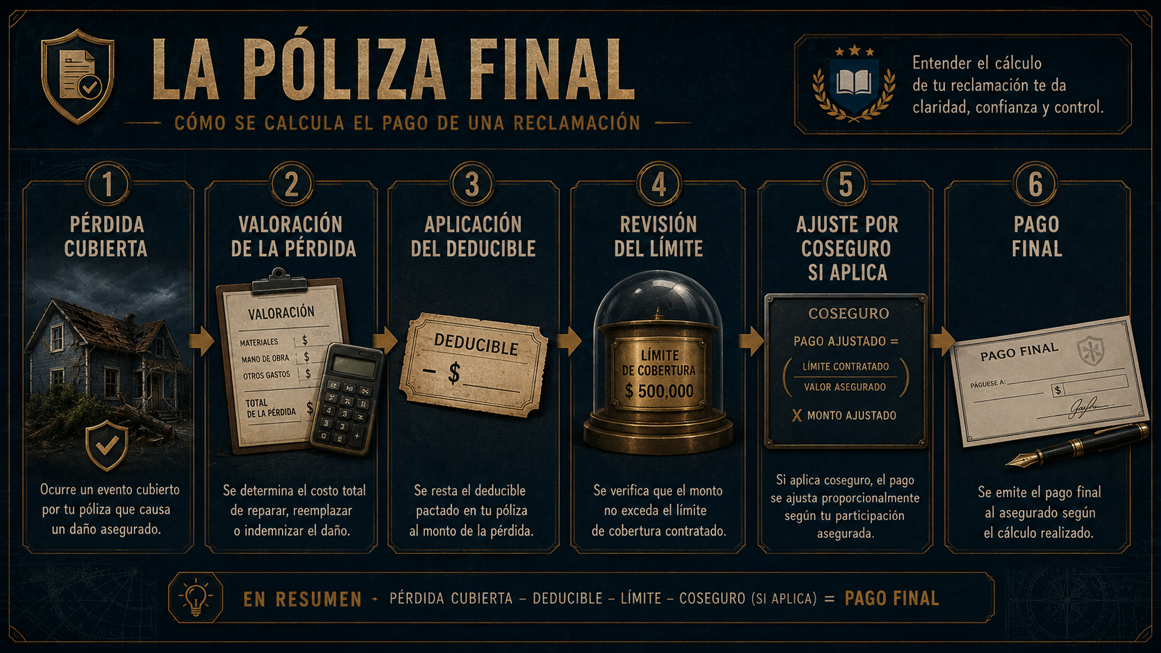 Infografía de indemnización y pago final: restaurar sin enriquecer