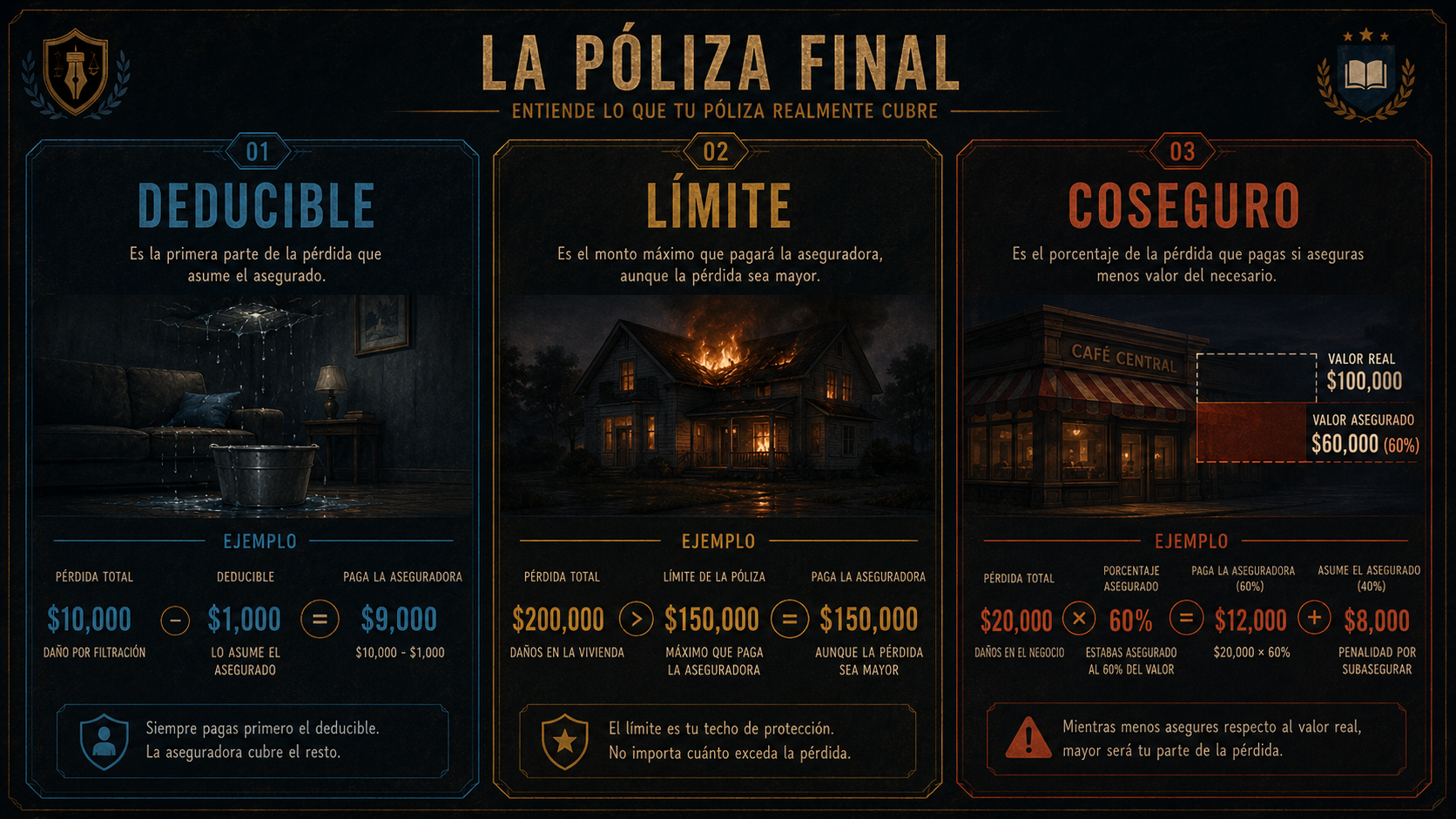 Infografía comparativa de deducible, límite y coseguro