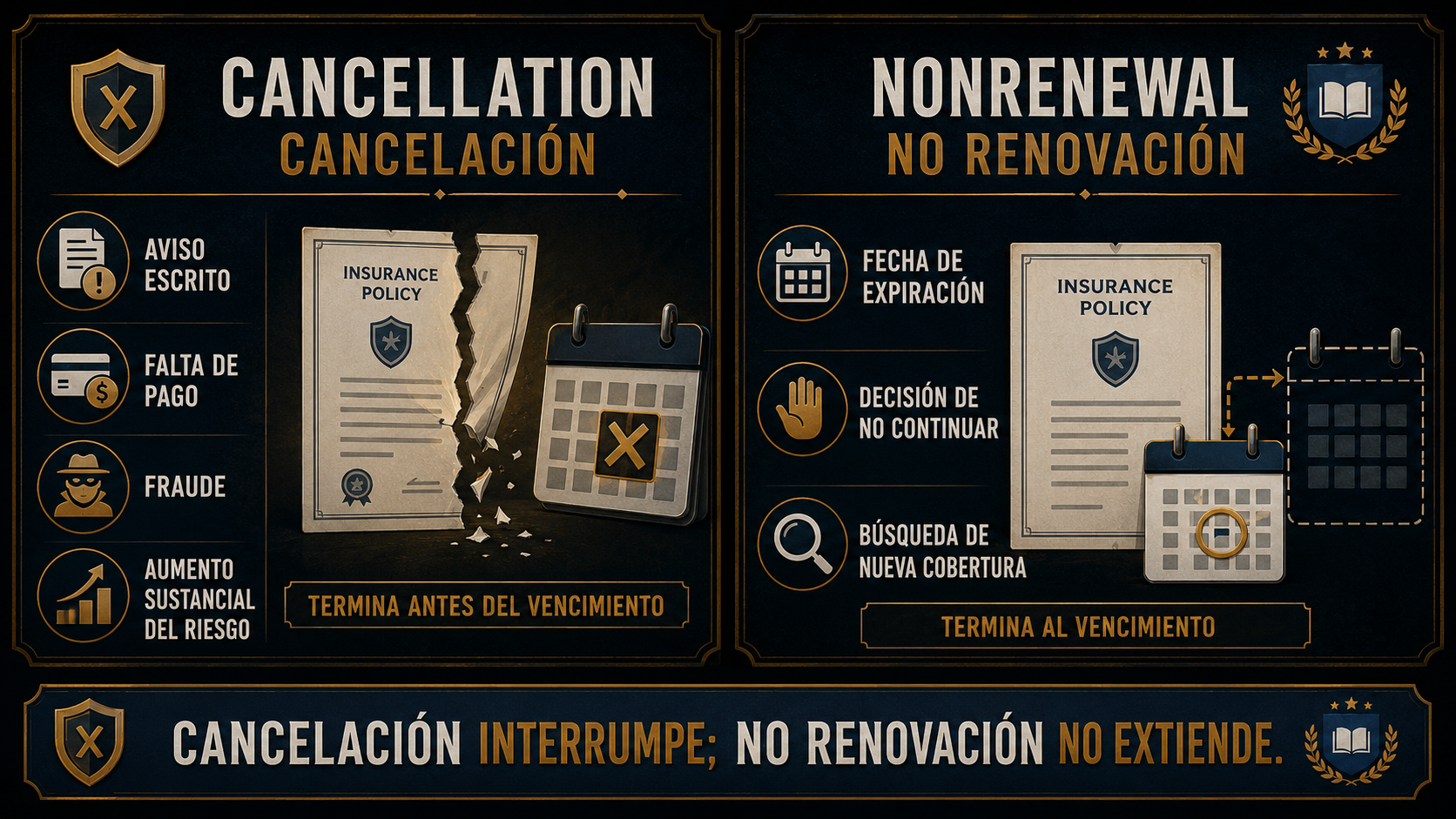 Infografía comparativa: cancellation versus nonrenewal