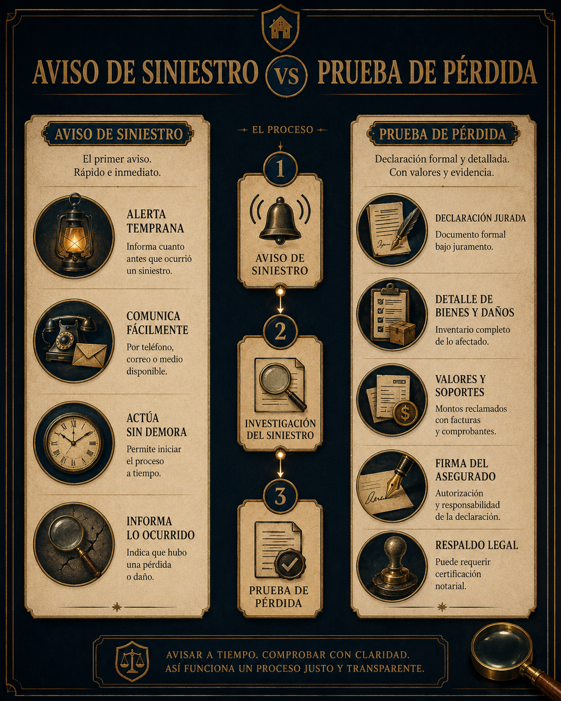 Infografía comparativa entre Notice of Claim y Proof of Loss