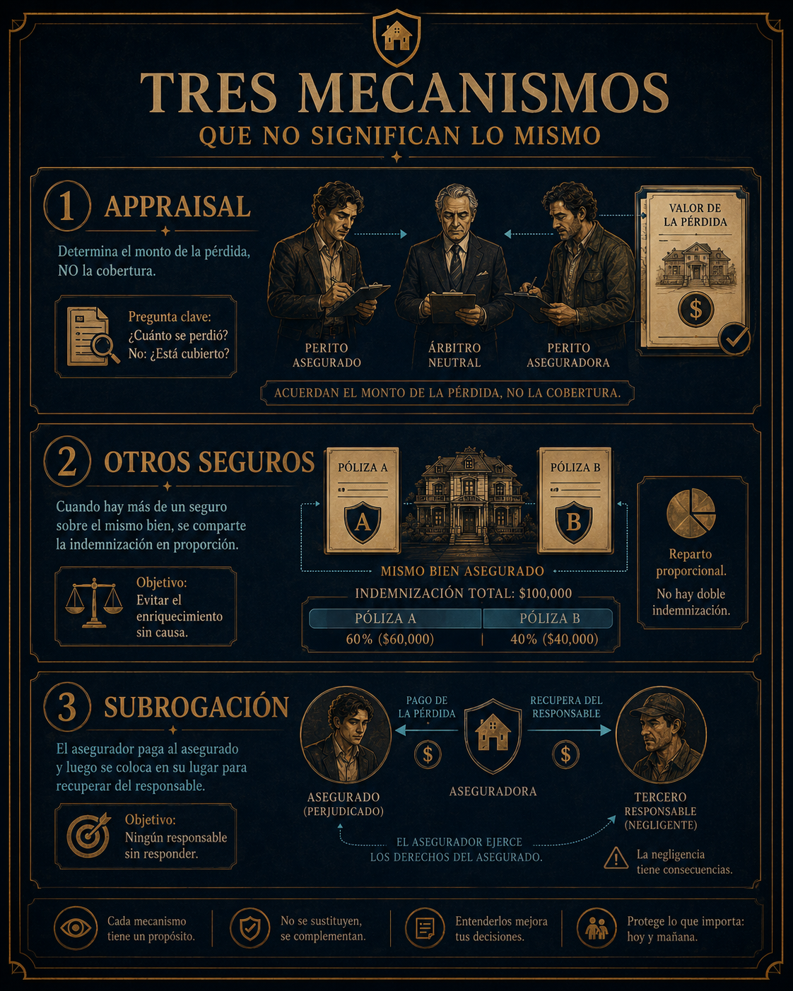 Infografía sobre Appraisal, Other Insurance y Subrogation