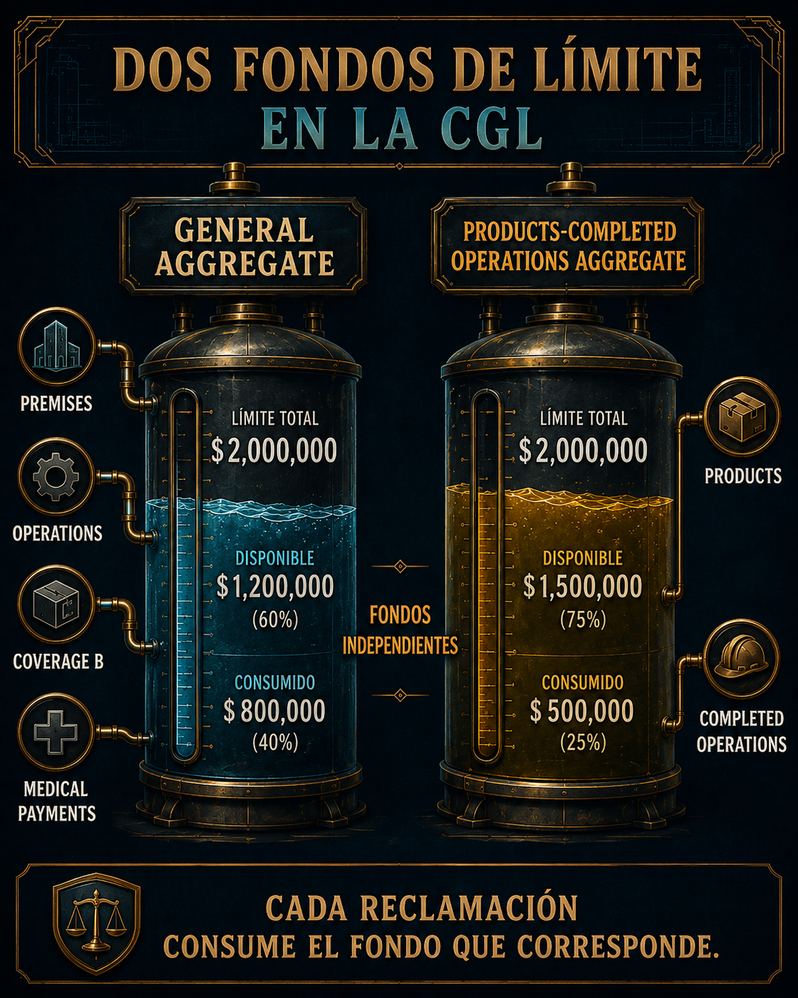 Infografía de límites agregados de la CGL: General Aggregate y Products-Completed Operations Aggregate
