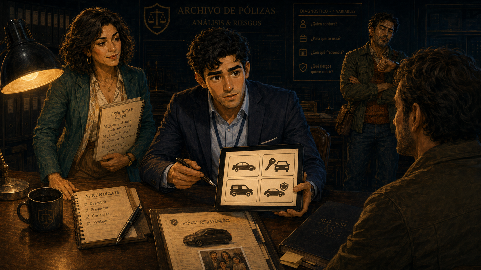 Alex entrevista a un cliente con Luna mientras Víctor presiona para cerrar rápido