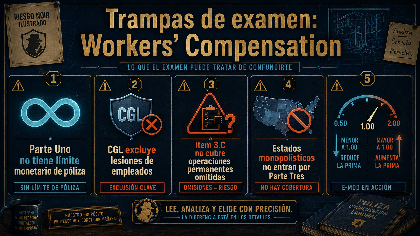 Infografía de trampas de examen de Workers Compensation.