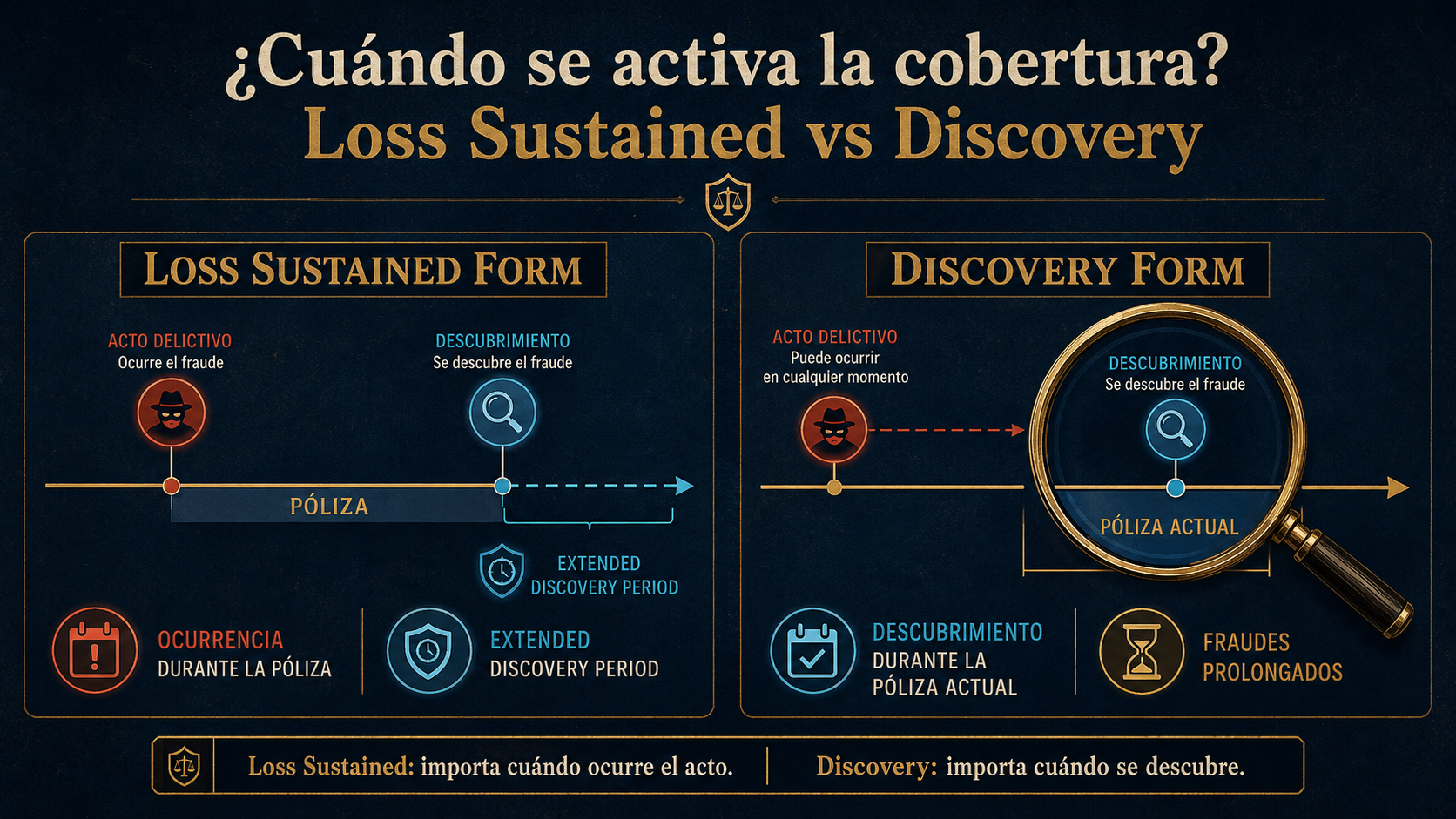Infografía comparativa de Loss Sustained Form y Discovery Form en Commercial Crime.