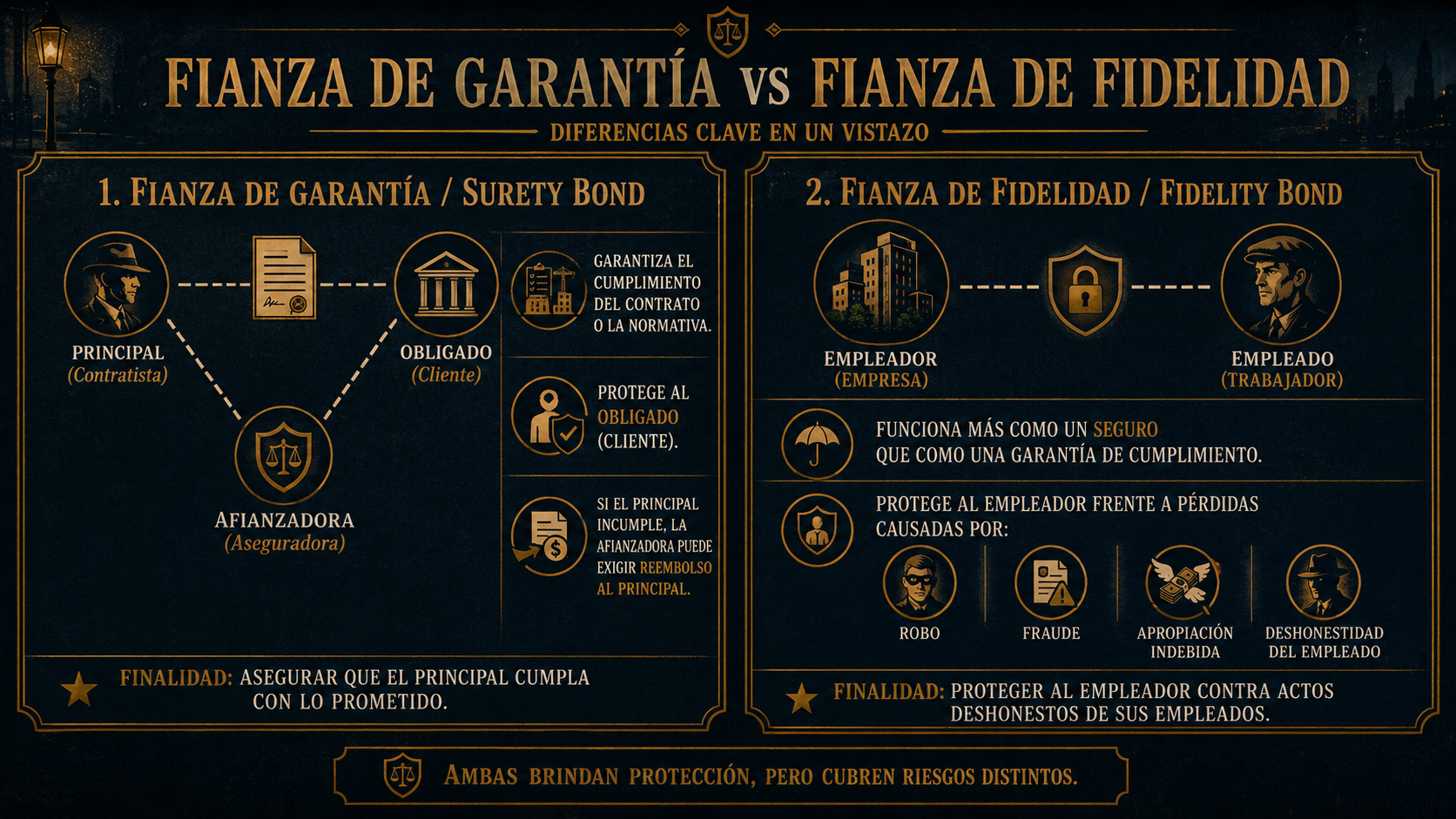 Infografía comparativa entre surety bond y fidelity bond