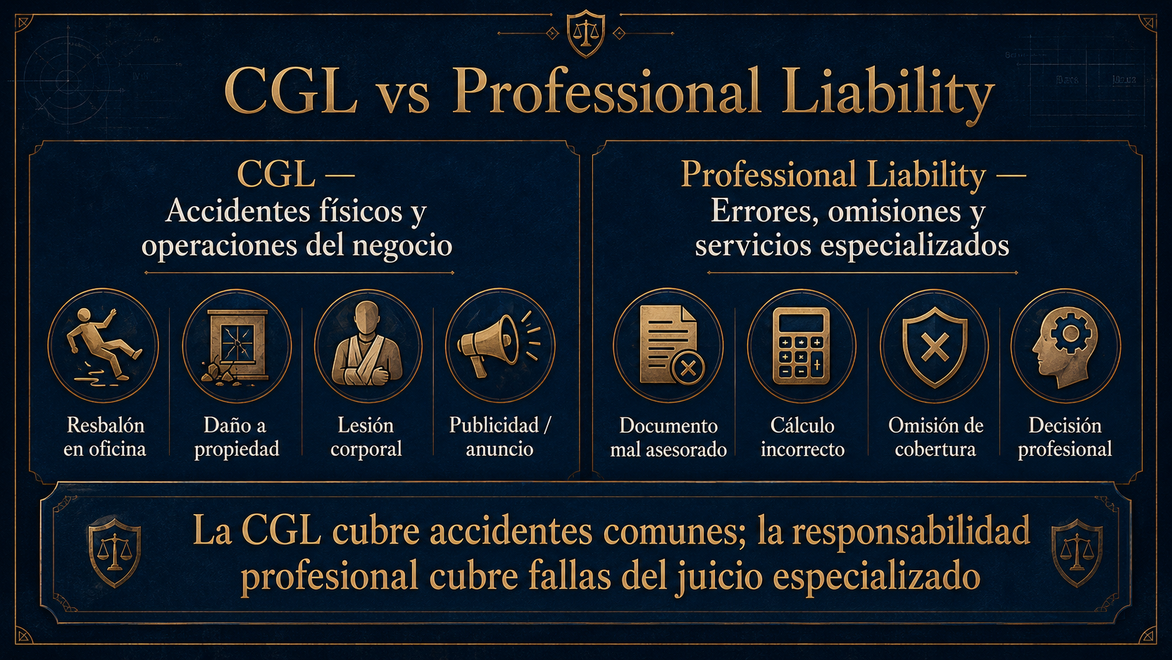 Infografía comparativa entre CGL y responsabilidad profesional