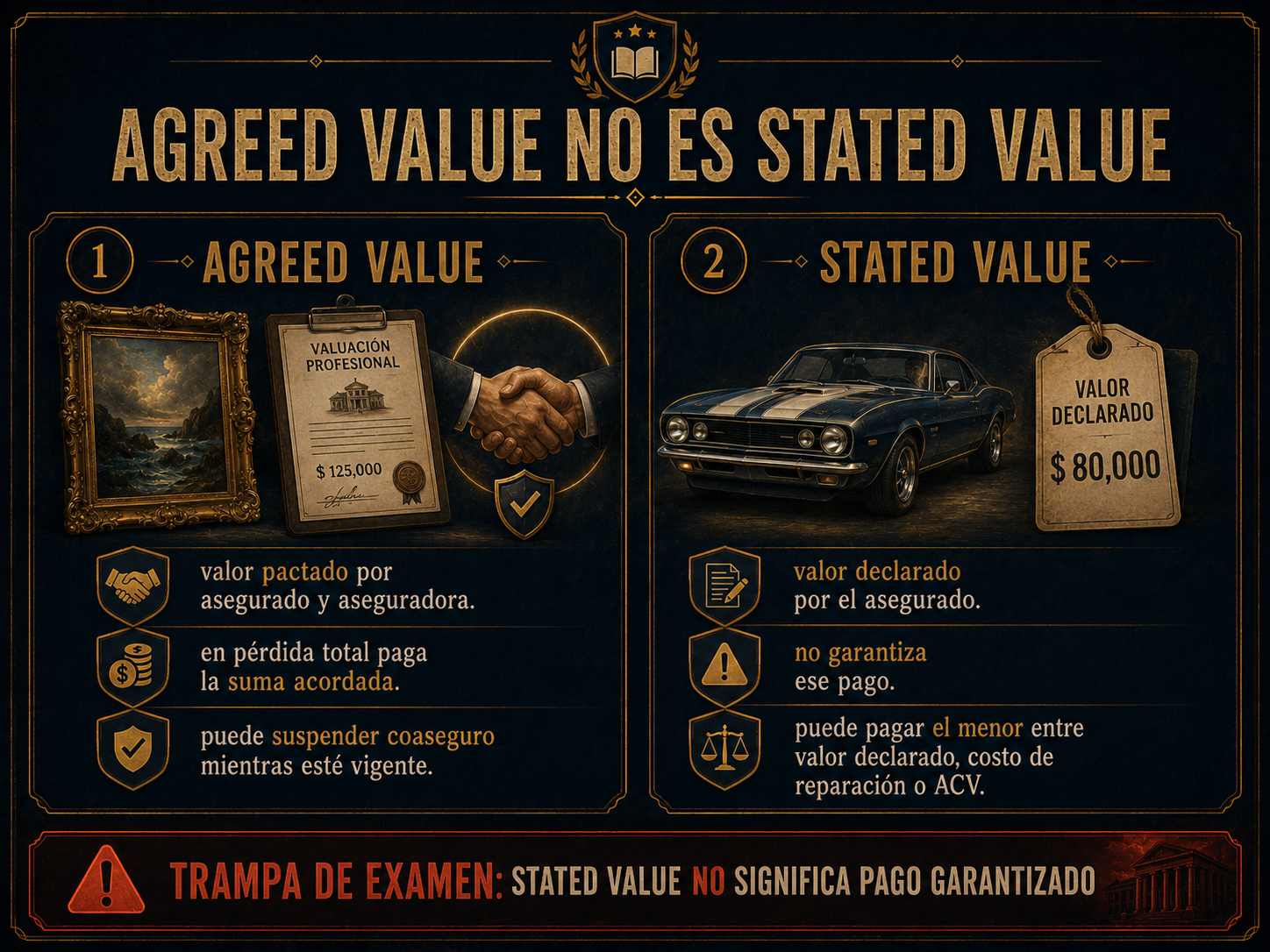 Infografía comparativa de Agreed Value y Stated Value.