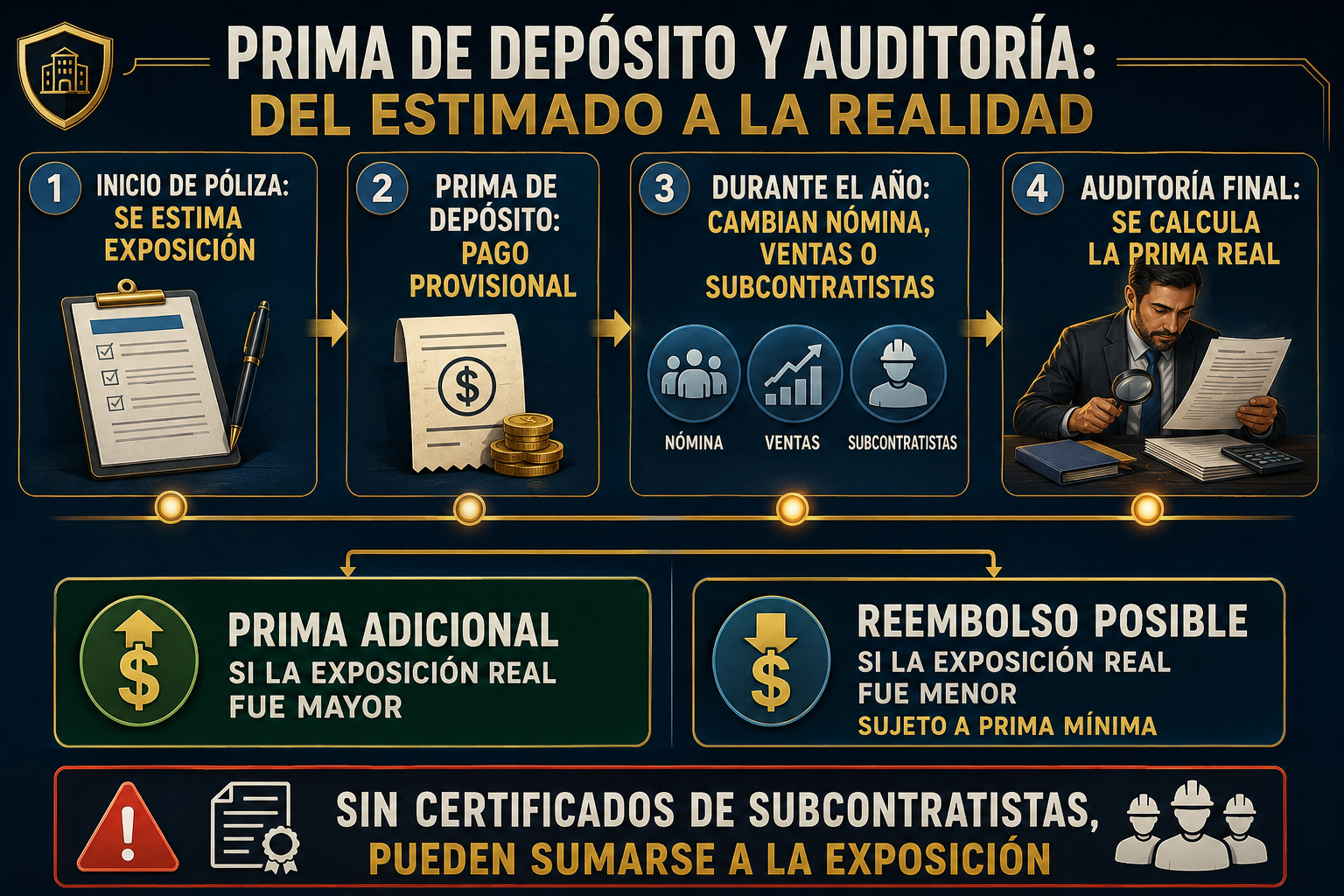 Infografía de prima de depósito y auditoría