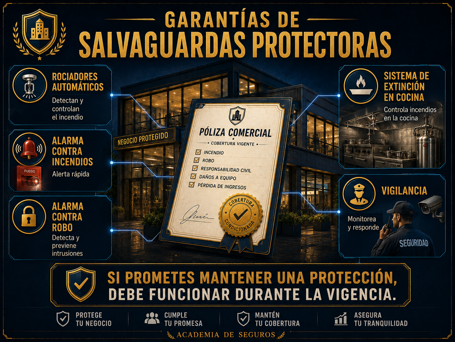 Infografía de salvaguardas protectoras en seguros comerciales