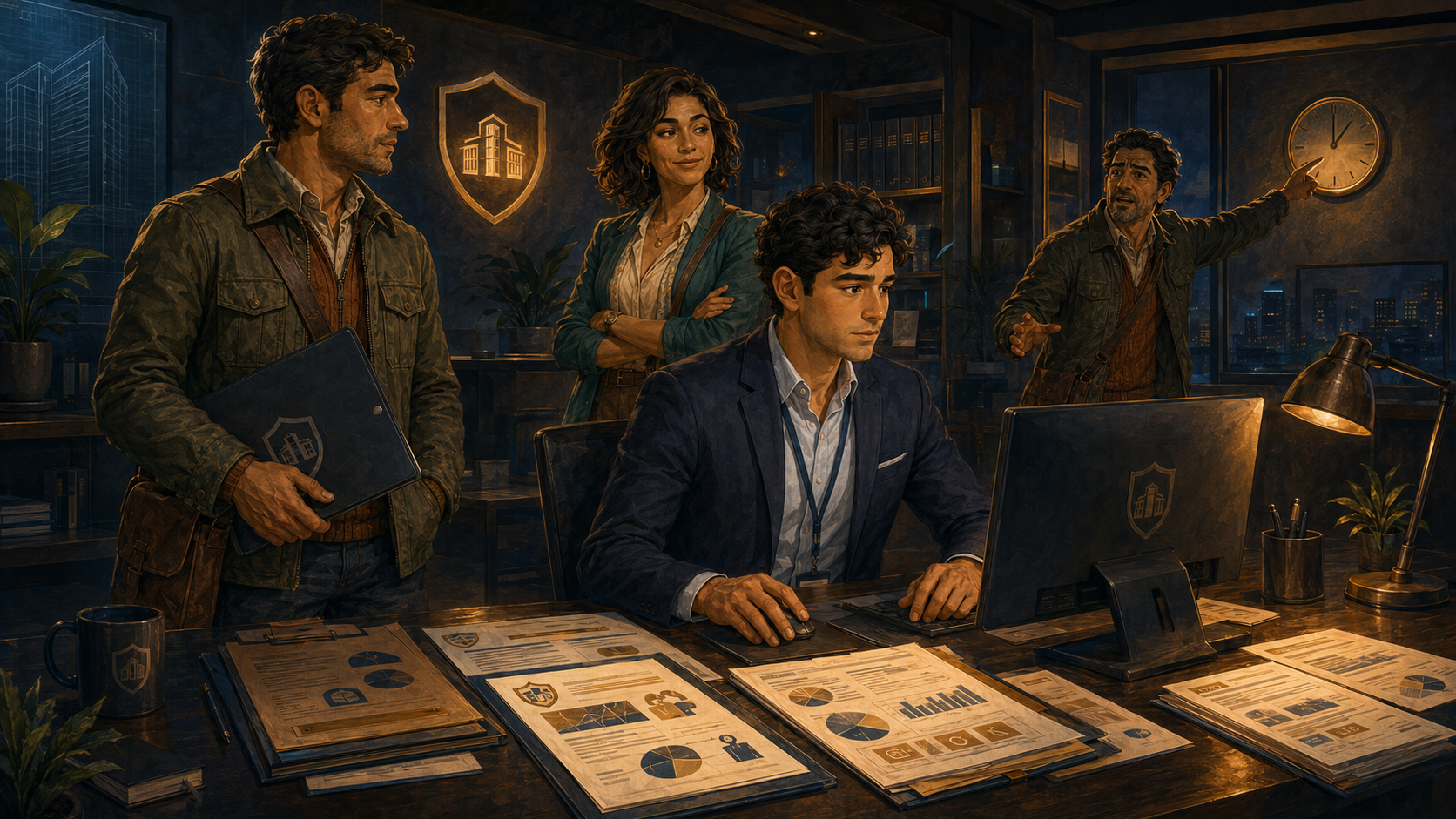 Alex prepara documentación comercial de seguros con certificado, póliza y endosos