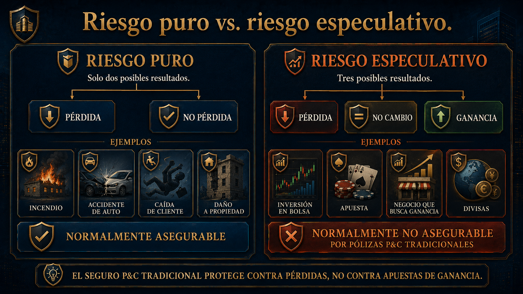Infografía riesgo puro versus riesgo especulativo