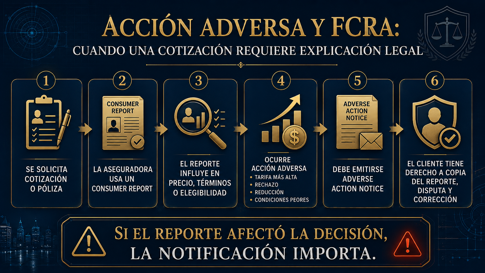 Infografía de acción adversa y FCRA en seguros