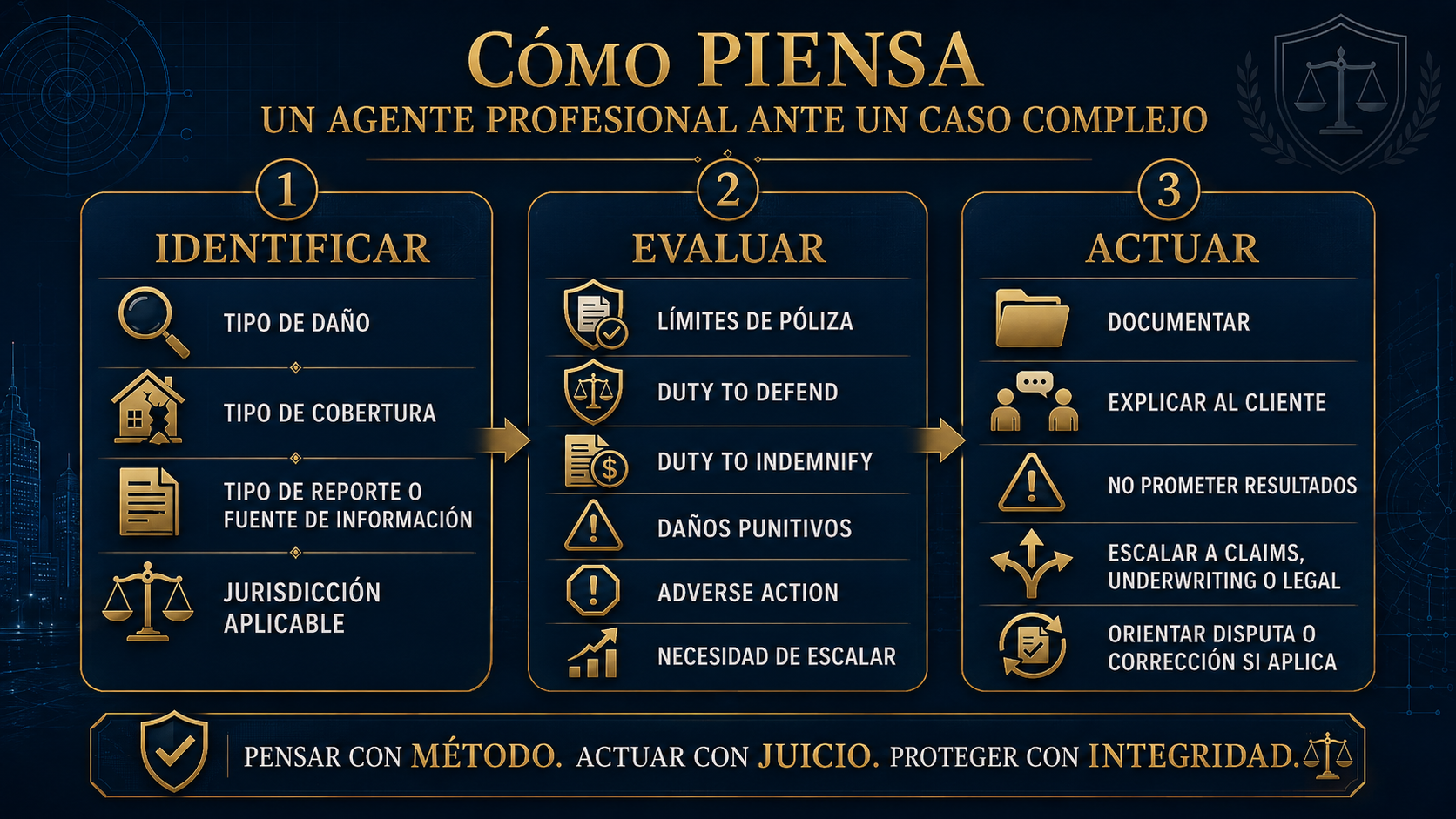 Infografía de pensamiento profesional ante un caso complejo