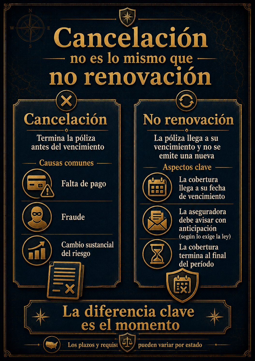 Infografía comparativa de cancelación y no renovación